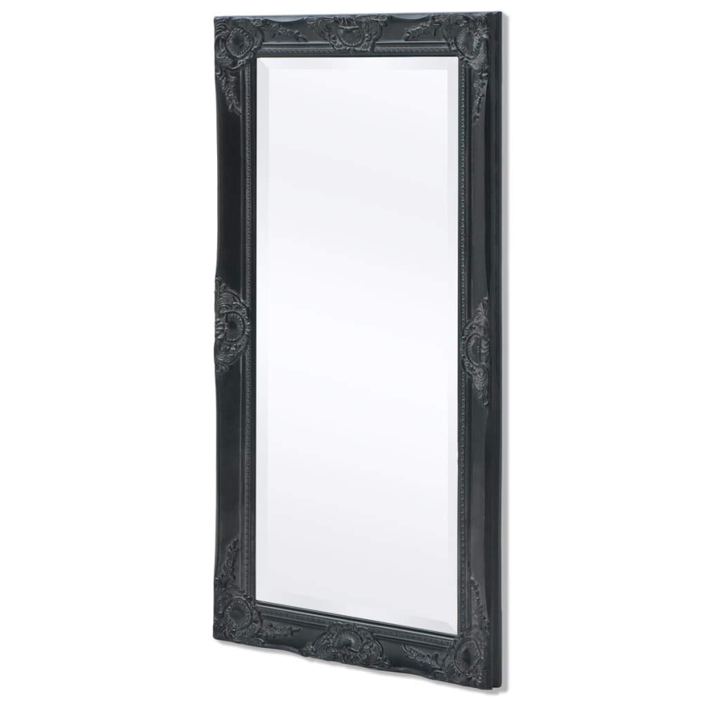 Barocker Wandspiegel schwarz 100 x 50 cm Holz Glas Rahmen Antik Look mit 4 Befestigungshaken für Flur Schlafzimmer Garderobe