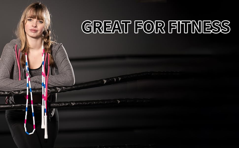 Miniatura 6 de hererope - Cuerda de saltar ajustable con cuentas para adultos, niños, cuerda de saltar con cuentas de 10 pies con asas irrompibles y cuentas