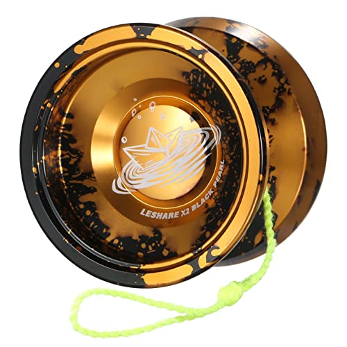 LESHARE X2 Dual-Mode Yoyo for Advanced Players & Kids Beginners - Convertible Unresponsive/Responsive Bearings, Gloves, 5 Strings-Black Gold