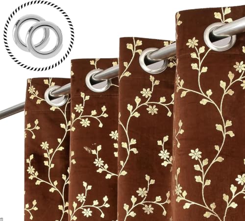 Image of Velvet Room Darkening Door Curtain 7 Feet, Golden Foil Print