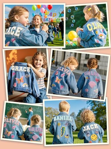 Personalized Kids Patch Denim Jacket with Names | Custom Easter Toddler Girls Clothes | Kids Outerwear Jean Jackets Clothes | Back to School Outfit | Birthday Gifts for Toddlers Girls Boys 1-83
