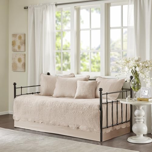 Madison Park Daybed Cover Set-Trendy Damask Quilting with Scalloped Edges All Season Luxury Bedding...