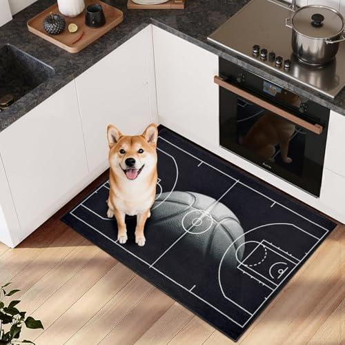 Tapete decorativo de entrada 2x3 baloncesto washable miniatura 2