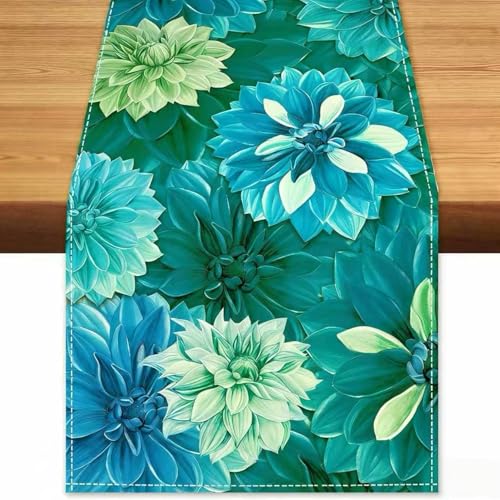 OYIMUA Soft Chenille Table Runner 72 Inches Long Waterproof Teal Blue