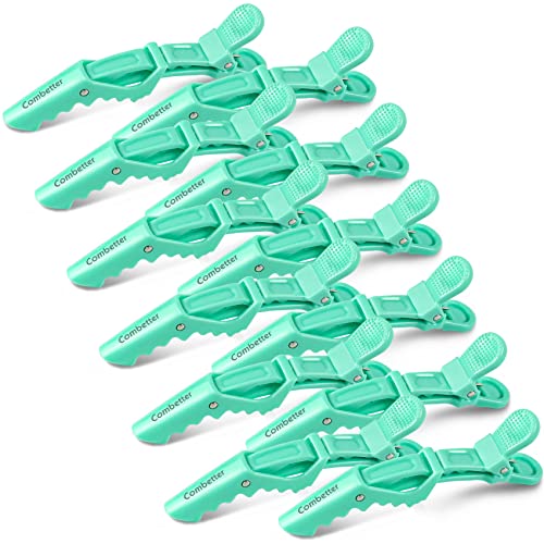 Pinzas de pelo de cocodrilo-12 piezas, Combetter Profesional Seccionando pinzas de agarre antideslizante para el corte de pelo con dientes anchos y doble bisagra(Verde) Cover