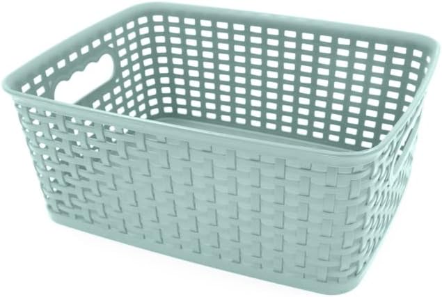 GONDOL 6 Pack Plastic Storage Baskets - Tidy Organiser for Office, Bathroom, Home & Kitchen, Bedroom, Closet Shelves, Cabinets, Clothes, Toys - (25 x 19 x 10cm) (Meander Blue), G460