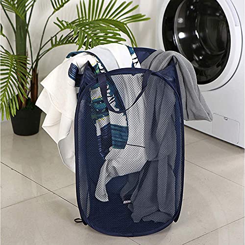 Image of Larpur Popup Mesh Laundry Basket, Collapsible Clothes Washing Laundry Hamper with Reinforced Carry Handles, Portable Foldable Dirty Clothes Hamper for Home Dorm Cruise Travel (Blue)