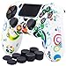 Price comparison product image YoRHa Water Transfer Printing Circle Silicone Cover Skin Case for Sony PS4/slim/Pro Dualshock 4 Controller x 1(white) With Pro thumb grips x 8
