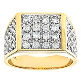Naava Men's 9 ct Yellow Gold Diamond Cluster Ring, Size S