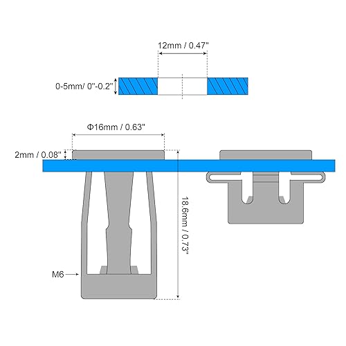 Miniatura 2 de uxcell Tuercas de gato M6, 5 tuercas roscadas de acero al carbono galvanizadas remaches para metal fino, longitud de 0.732 in