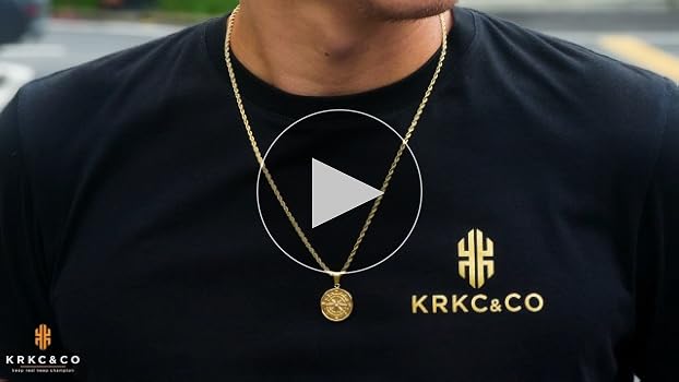 KRKC&CO Mens Coin Pendant Necklace, Compass 18K Gold Plated