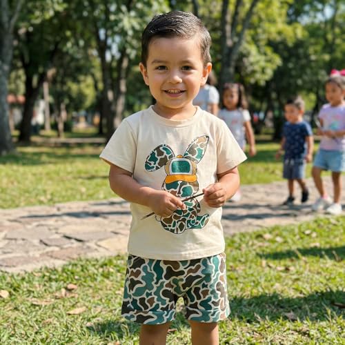 Image of Toddler Boy Easter Outfit Letter Cross Short Sleeve T Shirt Camouflage Shorts Set 2T 3T 4T 5T Summer Outfits