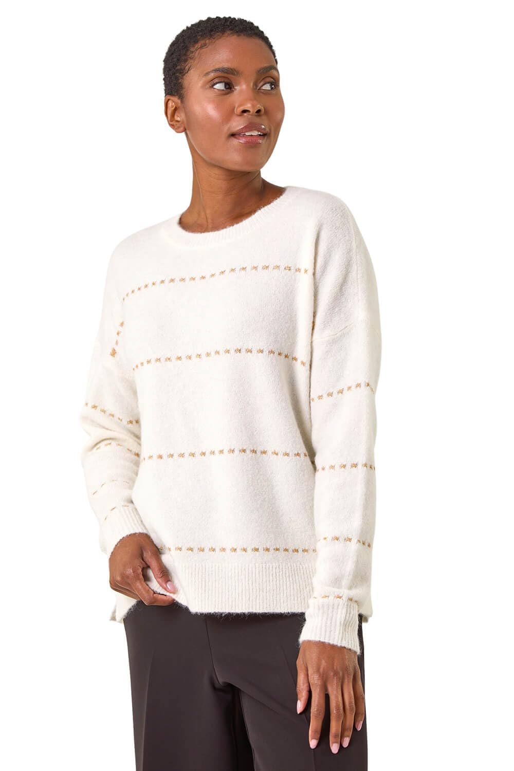 Roman Women's Ivory Sparkly Detail Knit Jumper In | Size: 12