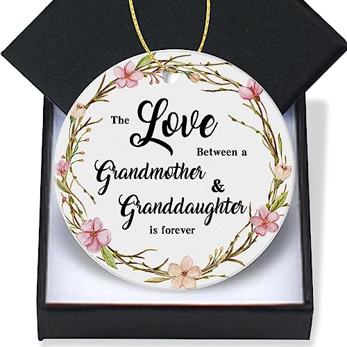 Christmas Ornaments 2024 - Granddaughter Keepsake Gift - The Love Between Grandmothers and Granddaughter is Forever - Ceramic Flat Circle Ornament 3In