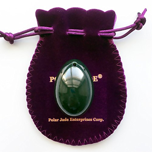Polar Jade Stone Egg Made of Nephrite Jade, Medium Size (43x30mm), Drilled, with Unwaxed String and Instructions