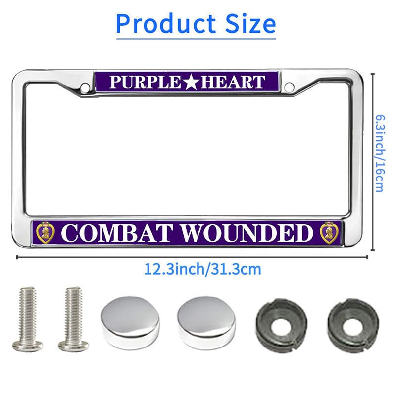 Image of Combat Wounded Purple Heart Fade-Resistant License Plate Frame Military Veteran License Plate Frame for Car Lovers