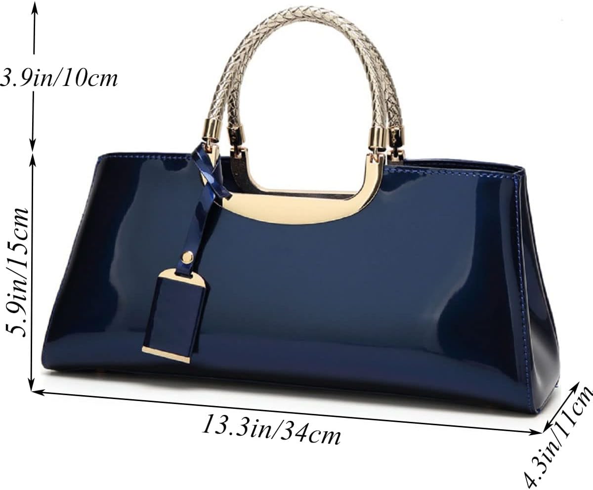 XingChen Glossy Women Handbag Faux Patent Leather Top-Handle Bag Structured Shoulder Bag Tote Evening Purse Party Satchel