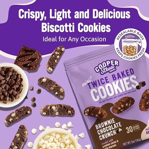Image of COOPER STREET Twice Baked Brownie Chocolate Biscotti Cookies - Crispy Mini Biscotti Cookies Ideal with Coffee - Traditional Low Calorie Italian Snacks - Kosher, Dairy, Peanut & Soy Free (6 Pack)
