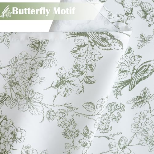 Jinchan JCPWNSC-7072YD06 Floral Shower Curtain, Green Flower Shower Curtains For Bathroom, Vintage White Waterproof Fabric Shower Curtain Elegant Luxury Plant Shower Curtain Set thumb #6