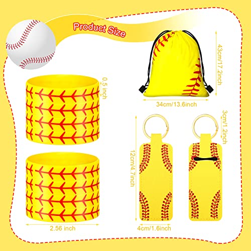 36 Pcs Softball Gift Softball Drawstring Bag Party Favors Silicone Softball Bracelet Drawstring Backpack Keychain Lipstick Holder Softball Goodie Favor Bags Softball Team Gift For Girls Women Men #TOP1