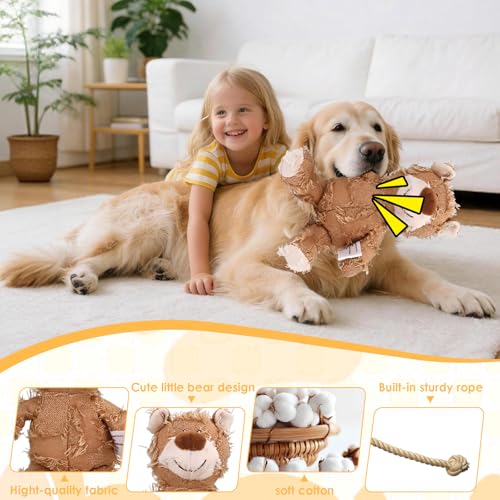 Image of MAXBECK Dog Companion for Heavy Chewers- Indestructible Robust Bear Dog Toy, Resistant Squeaky Dog Toys for Heavy Chewers, Unbreakable Stuffed Plush Dog Toys for Aggressive Chewers (B-Oak)