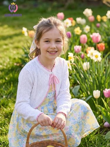 Image of Girls Cotton Knit Shrug Cardigan with Long Sleeve Ruffle Hem