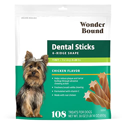 Image of Wonder Bound Chicken Flavor Dental Sticks for Tiny Dogs (5-20 lbs), 6-Ridge Shape for Plaque & Tartar Control, Freshens Breath, Made With Real Chicken, 108 Count