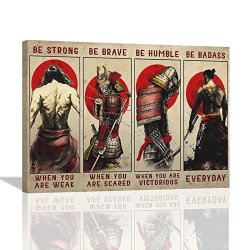 Vintage Japanese Samurai Canvas Wall Art Asian Warrior Japanese Culture Cool Pictures Wall Decor Inspirational Quotes Painting Prints Framed Artwork Decor For Living Room Bedroom Bathroom 12"X16" #TOP17