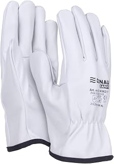 DONAU SAFETY Premium Work Gloves Cowhide Leather Driver/1 Pair/Size 10/XL/White/Leather Gloves with Elastic Wrist/Mounting Gloves/Gloves/Driver Gloves