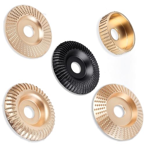 Angle Grinder Wood Carving Disc Set for 4 and 4 1/2 Inch Angle Grinder Attachments with5/8 Arbor, Cutting Wheel, Stump Grinder Tool Shaping Disc for Wood Cutting, Grinding Wheel (5PCS)
