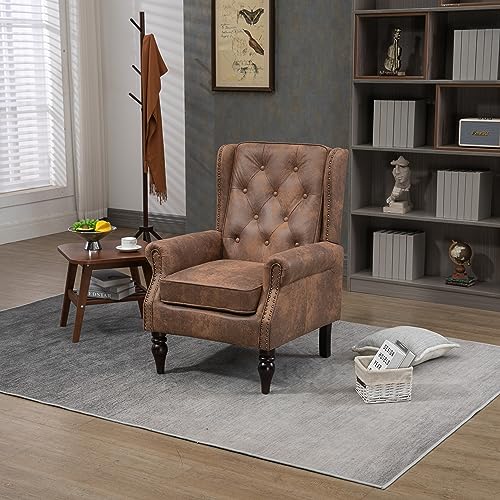 Sillón con respaldo alto tapizado en cuero sintético