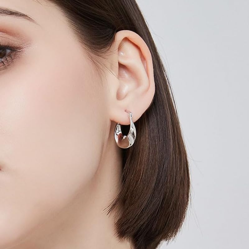 Women'S Sterling Silver Hoop Earrings, 14k White Gold Earrings Hypoallergenic Thick Silver Hoop Small Fashion Delicate Earrings4