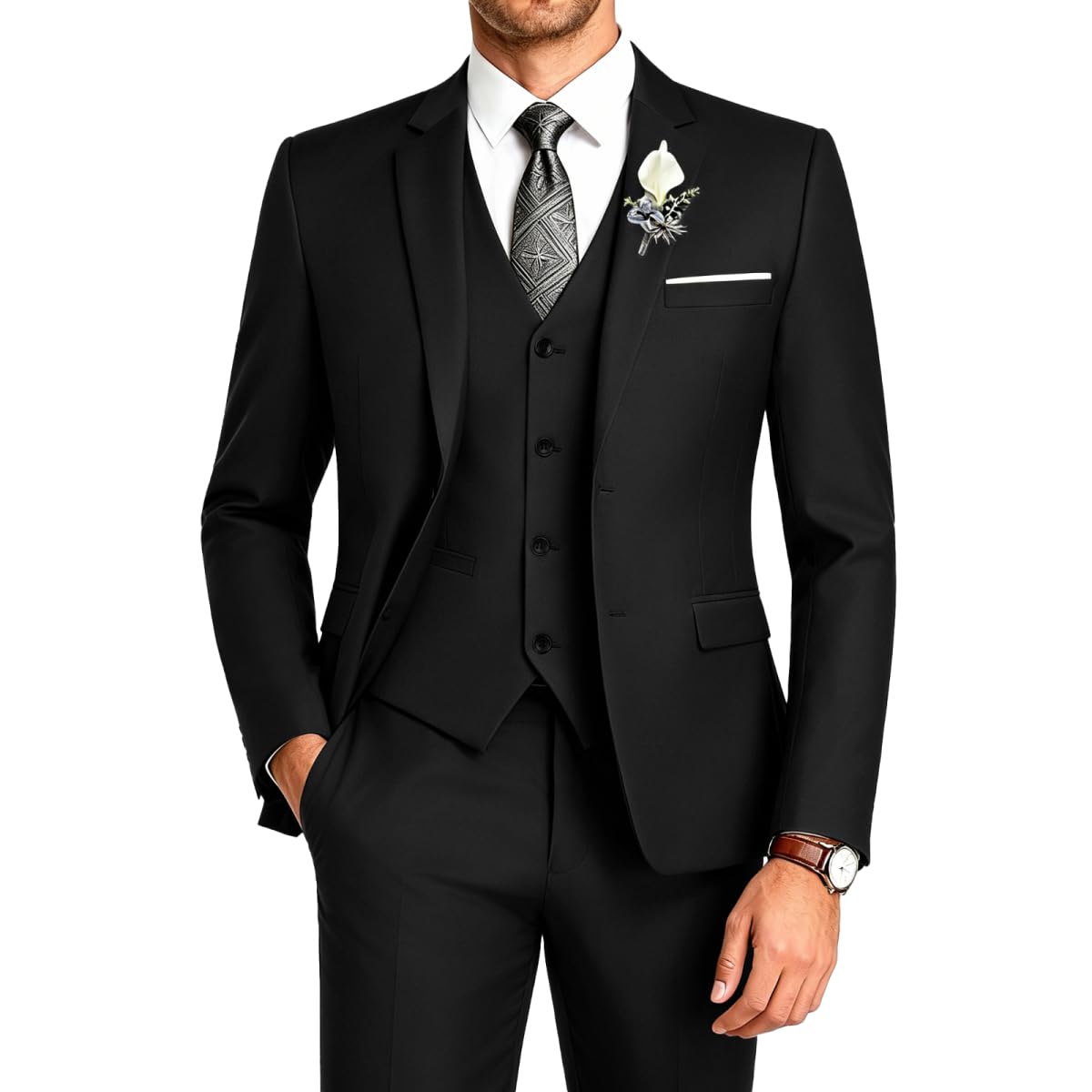 joylyjome Men's Suit 3 Pieces Slim Fit Wedding Suit for Men Formal Prom Tuxedo Bussiness Suit Jacket Vest Pants with Tie-picture-20