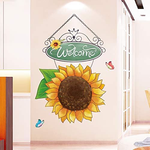 3D Welcome Door Front Decal Vinyl Wall Window Door Decal Sticker Home Decor Beautiful Sunflower House Welcome Slogan Peel And Stick Wall Decal #TOP1