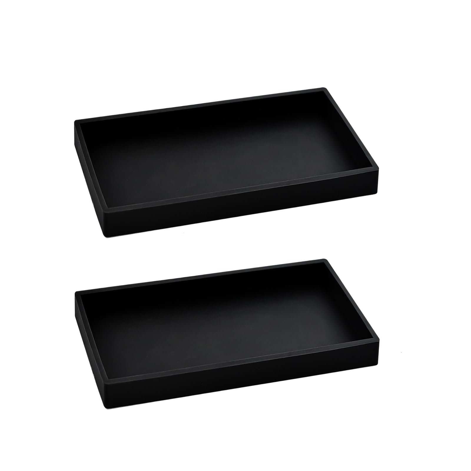 2PCS 7.87” L x 3.93” W Silicone Soap Dispenser Trays, countertop Tray for Kitchen Counter, Toilet, Small Black Tray for Scrubber, Lotion Bottles, Perfume, Jewelry, Candle, Key Trinket Ring-Black