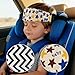 Luckyiren 2-Pack Baby Car Seat Head Support Strap Set, Minimalist Beige Stars and Stripes Pattern, Cotton, Machine Washable, 8.4x4x1.1 Inches