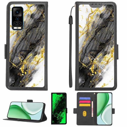 Aroepurt Case Compatible for Hisense Infinity H60 Smat Phone Case Flip Cover [with Tempered Glass Screen Protector][RFID Blocking][Gold Glitter+Luminous] LPT-HDL