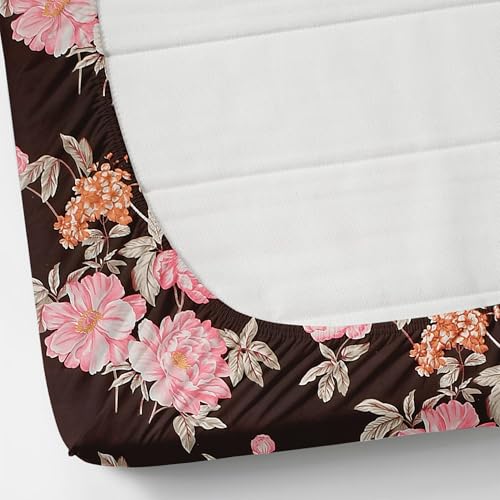 Image of Fitted Bedsheet Queen Size 300 TC Soft Cotton Feel Microfiber All Around Elastic Fitted Double Bedsheet with 2 Frill Pillow Covers | Size (60x78) Pink Coffee