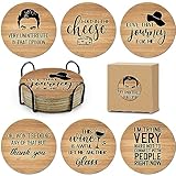 HSSPIRITZ 6 PCS Funny Schitts Cork Coasters for Drinks,Schitts TV Show Merchandise,Set with Coaster Holder Coffee Table Tea Table bar,Creek TV Themed Coasters Gifts for Fans