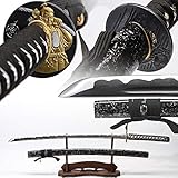 1045/1060 high Carbon Cold Steel Heat Tempered Full Handmade Hand Forged Japanese Real Authentic Samurai Katana Sword,Full Tang,Functional,Practical,Sharp,Blue,