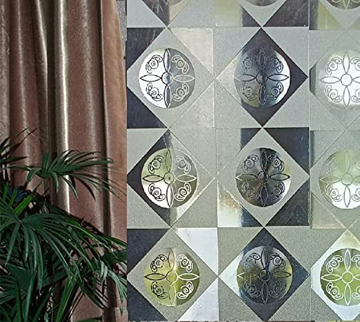 Image of SUNBIRD Window Film Privacy Colorful Window Sticker, Decorative Window Vinyl, Adhesive Home UV Blocking, Heat Insulation Static Cling for Bathroom Office (12 X 48 INCHES, Rangoli Flower)