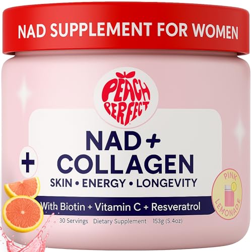 NAD Supplements for Women – Liposomal NAD+ Collagen Powder, 500mg NAD, Resveratrol, Vitamin C & Biotin – NMNH Alternative for Healthy Aging & Energy, Hair Skin & Nails – Pink Lemonade Mix, 30 SVG