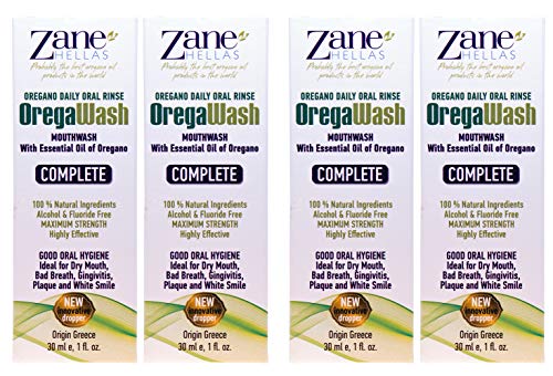 Zane Hellas Oregawash MouthWash. Oral Rinse with Oregano Oil Power.Ideal for Gingivitis, Plaque, Dry Mouth, and Bad Breath.Alcohol and Fluoride Free.100% Herbal Solution.4fl.oz.-120ml.Buy 3 get 1 Free
