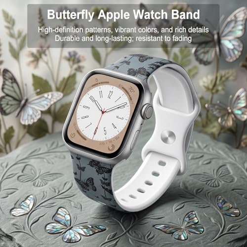 Image of Floral Band Compatible with Apple Watch Bands for Women 40mm 42mm 41mm 38mm 44mm 45mm 46mm 49mm, Cute Pattern Flower Soft Silicone Sport Strap for iWatch Series Ultra 11 10 SE 9 8 7 6 5 4 3 2