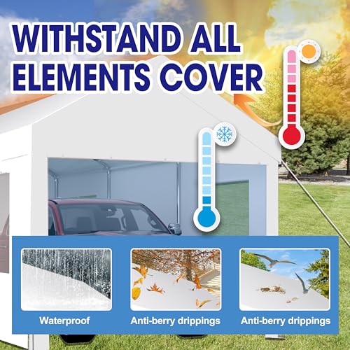 FEMICON Heavy Duty Portable Garage for Protection and Versatility, 12\' x 20\' with Roll-Up Doors and Ventilated Windows, White - Thumbnail 7