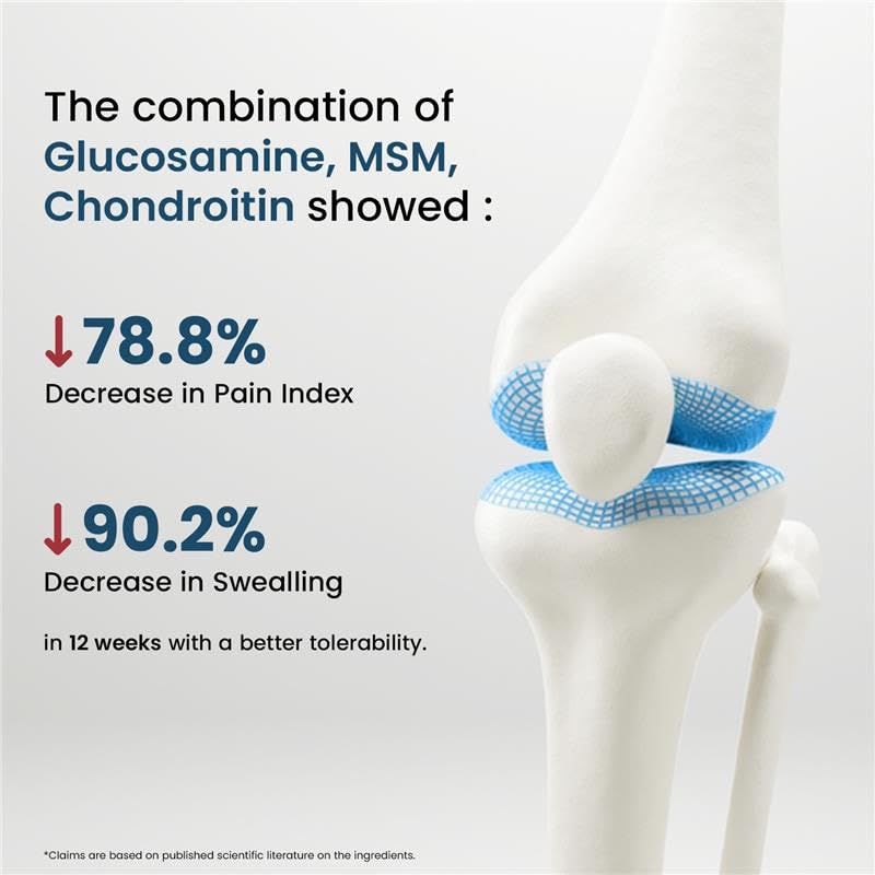 Image of Neuherbs Glucosamine Plus 1500mg - 60 Tablets| Glucosamine Chondroitin MSM with Hyaluronic Acid, Vitamin C & K2-7 | Helps Joint Pain Relief, Cartilage Repair, Knee Support & Mobility
