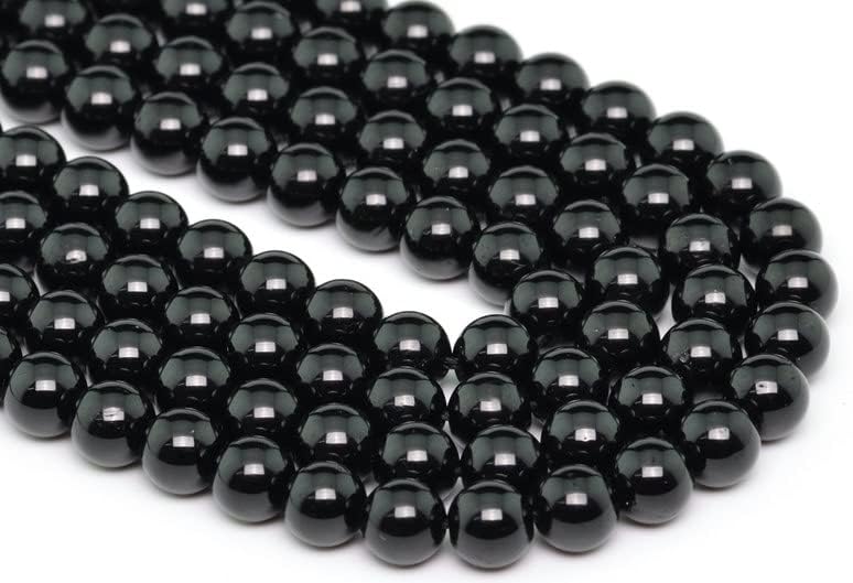 Black Tourmaline - AAAA Grade Natural Gemstone Round Smooth 8mm, Brazilian Genuine Stone for Jewelry Making, DIY Bracelet Necklace Craft Supplies, 15 Inch Strand (47-50 Pcs)
