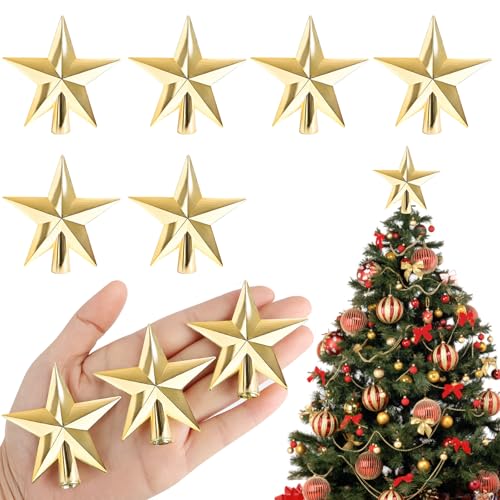 FOIMAS Mini Christmas Tree Topper Star,6pcs Christmas Tree Topper Star Treetop for Small Christmas Tree Craft Home Decoration,Gold