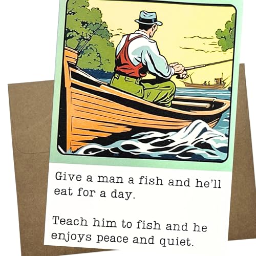 Funny Fishing Birthday Card for Men, Husband or Dad (1 Premium Card, 5X7 Inch, Blank Inside) also perfect fishing card for Father's Day, retirement, and wedding anniversary - 1040