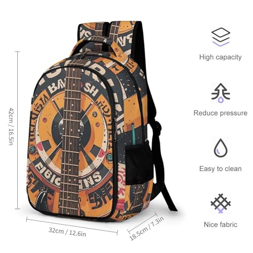 Heavy-Duty Backpack with Side Pockets, Bass Guitar Print Durable Backpack Ideal for Travel, And Outdoor Adventures2